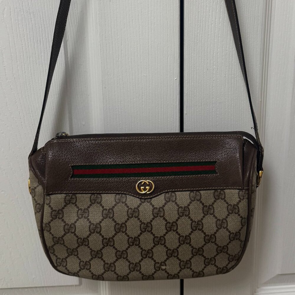 Gucci Classic Shoulder Bag - Brown w/Red & Green Stripe - Vintage